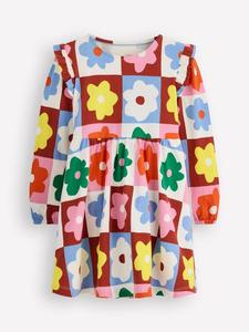 Детское платье Posie с длинными рукавами из хлопка Mini Boden, Multi Flower Check