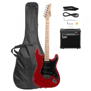 Электрогитара Glarry GST с 6 струнами, черная, с усилителем 20 Вт красного цвета