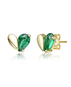 Серьги-Гвоздики в форме сердца из стерлингового серебра 14 карат с позолотой и цветными кубическими цирконами Gigigirl, green