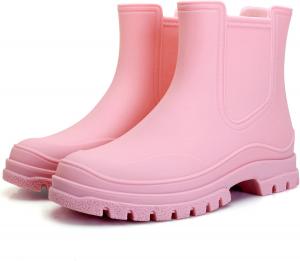 Женские резиновые сапоги, удобные эластичные женские ботильоны, модные ботинки Челси на среднем каблуке, водонепроницаемые с нескользящей толстой подошвой, короткие садовые сапоги Hsttgsr, Pink