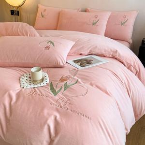 FUANNA Комплект постельного белья, 200 см, 4 предмета, тюльпан, персиково-розовый