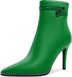Женские ботильоны Soireelady с заостренным носком, тонким высоким каблуком, расшитые бисером, с коротким голенищем, металлической пряжкой и боковой молнией, каблук 4 дюйма, Matte Green