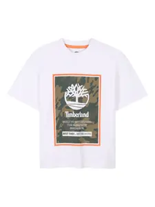 Футболка с камуфляжным принтом и логотипом Timberland Kids, белый