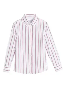 Полосатая рубашка на пуговицах Brunello Cucinelli Kids, белый