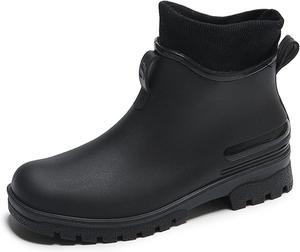 Низкие водонепроницаемые резиновые сапоги с флисовой подкладкой, каблук 5 см, противоскользящие комфортные ботинки до щиколотки для прогулок и покупок, водонепроницаемые (белые, 6) Clingre Boutique Shop