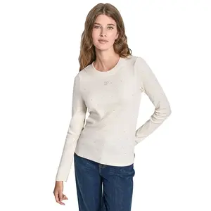 Футболка с длинными рукавами DKNY Rhinestones Crew, бежевый