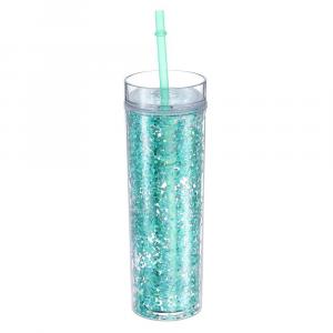 Узкий акриловый стакан с крышкой и трубочкой, чашки с двойными стенками для ледяного кофе, блестящие дорожные стаканы Unique Bargains, цвет Sky Blue