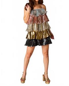 Многослойное платье с пайетками в разноцветной гамме BUDDYLOVE, мультиколор