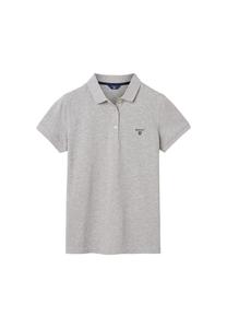 Женская рубашка-поло - MD. Летнее пике, рукава до половины, планка на пуговицах, логотип, однотонный цвет GANT, серый