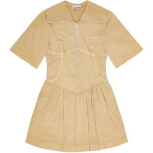 Стираное стрейч-хлопковое мини-платье GANNI, хаки