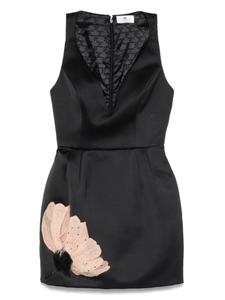 Атласное мини-платье с цветочной вышивкой Elisabetta Franchi, черный