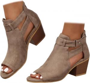 Generic Женские ботильоны с вырезами на щиколотке, открытым носком, замшевые с боковым ремешком на щиколотке, средней высоты черный массивный каблук, модные праздничные сандалии