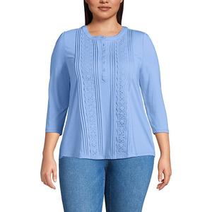 Топ с 3/4 рукавом и декоративными пуговицами спереди Plus size Lands' End, Clear Blue Sky