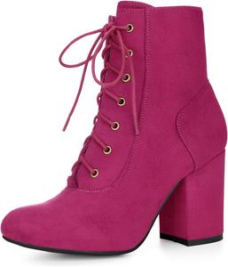 Женские ботильоны Allegra K на массивном каблуке с шнуровкой, Hot Pink