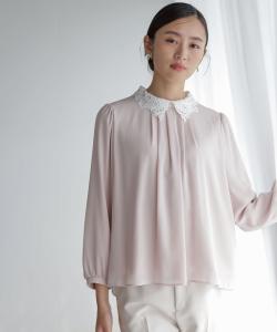 Блузка из жоржета и шифона с кружевным воротником Suite, цвет Pink [012]