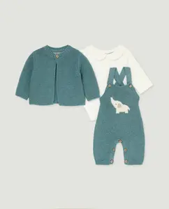 Комплект из 3 предметов: комбинезон с интарсией слоненка, боди с круглым вырезом и детская курточка Coconut El Corte Inglés, зеленый