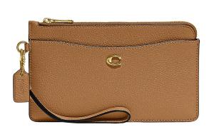 Кошелек-браслет из глянцевой галечной кожи маленького размера для женщин верблюжий коричневый COACH
