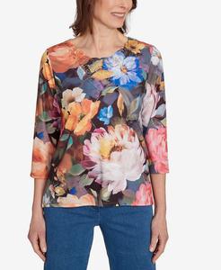 Классический женский топ с эффектным цветочным кружевом на воротнике Alfred Dunner, Navy