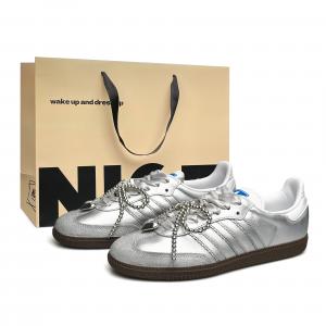 Кроссовки для скейтбординга SAMBA AND Low Top унисекс, серебристые Adidas Originals, White Silver (Beige Special Shopping Bag)