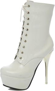 Женские ботильоны на платформе с очень высоким каблуком и круглым носком Renessmi, White 2