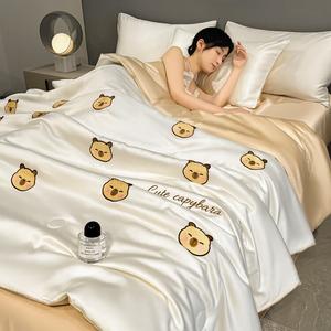 Antarctic Комплект постельного белья из 4 предметов (летнее одеяло, простыня, 2 наволочки), 1.5 м, цвет Kapibara - Milk White Coffee, ткань ice silk