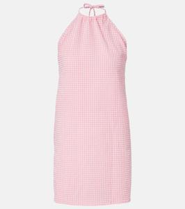 Клетчатое мини-платье-бюстье из пике Hunza G, Milkshake/Pink Gingham