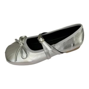 Туфли Мэри Джейн на плоской подошве, женские, серебристые Alxnan, Silver