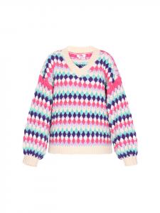 Женский свитер бирюзового цвета с разноцветной отделкой myMo