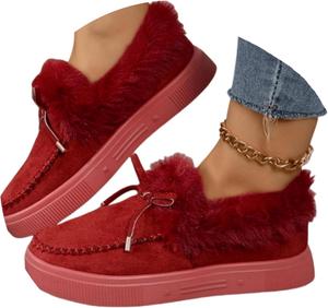 Зимние сапоги для женщин 2025, снежные ботинки, укороченные ботильоны, с меховой подкладкой, теплые, плюшевые, удобные, модные, повседневные лоферы, зимняя обувь для женщин FLTEUDS, Red