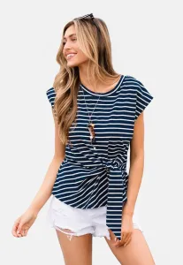 Повседневная полосатая футболка с принтом в виде завязок спереди Cupshe, Dark Blue/White