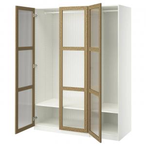 Гардероб PAX/TONSTAD IKEA, 150x60x201 см, цвет white/oak veneer glass