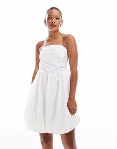 ONLY мини-платье-бандо с подолом-пузырьком белого цвета