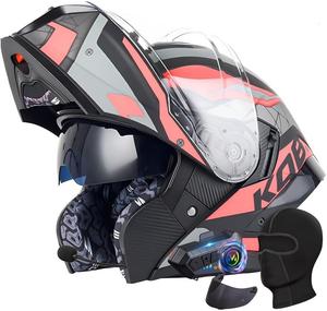 Шлем мотоциклетный Gyufmgs Bluetooth с двумя козырьками, черный / коралловый