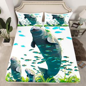 Erosebridal Фиттед простыня Manatees Full, детский комплект постельного белья с подводным миром, сине-зеленая морская тематика, Multi 04