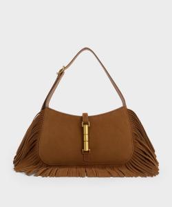 Сумка через плечо Cesia из переработанной замши с металлизированной бахромой Charles & Keith, цвет Sienna Brown