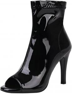 Женские ботильоны Parisuit с открытым носком, на шпильке с молнией, сексуальные высокие ботинки, Black Patent