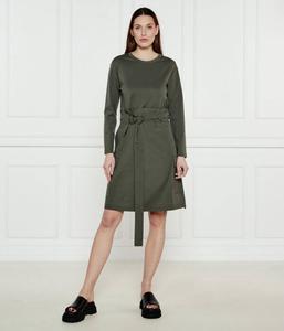 Платье Weekend Maxmara с поясом и длинными рукавами, зеленый