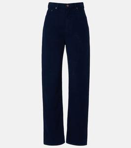 Высокие хлопковые вельветовые прямые брюки Victoria Beckham, Indigo Garment Dye