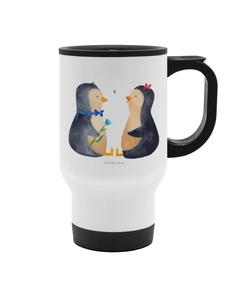 Mr. & Mrs. Panda Термокружка с изображением пары пингвинов, без надписи, белого цвета