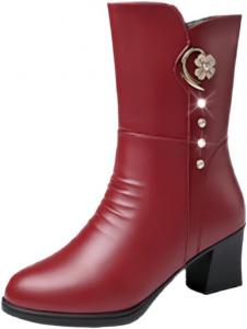 Женские матовые ботильоны на молнии с модными стразами, круглым носом, для вечеринок, однотонные, массивный высокий каблук, на зиму, высота каблука 5,5 см Hhhchpm, Red