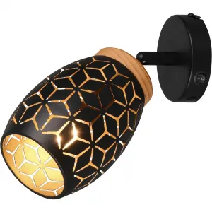 REALITY Светильник-бра BIDAR, настенный светильник с регулируемым прожектором, без лампы, 1x E14 макс. 10 Вт, теплый белый - холодный белый, переключатель ON/OFF, металлический абажур с лазерной резкой, диаметр 12 см Reality Leuchten, золотой