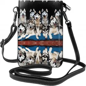 Милая маленькая сумочка для телефона с принтом хаски, сумка через плечо с магнитной застежкой и отделениями для карт, из искусственной кожи Ultra Fiber.