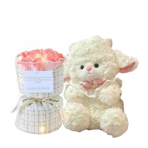 Милый креативный супер милый плюшевый игрушка ягненок с бантом, плюшевая кукла, высота 22 см MDH, розовый
