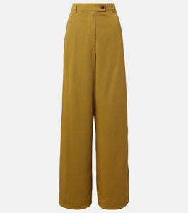 Хлопковые брюки с высокой талией и широкими штанинами Dries Van Noten, L.Khaki
