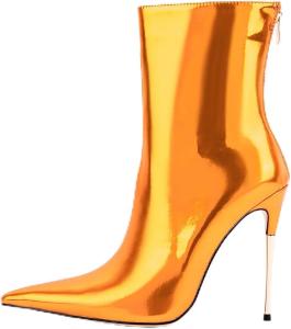 LINMUYOUJIA Женские модные металлические темно-зеленые ботинки с острым носком, высокие ботильоны на шпильке, праздничные туфли с задней молнией, острый носок, фиолетовые, золотые и серебряные каблуки