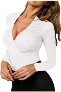 Длинная футболка с V-образным вырезом и ребристой вязкой