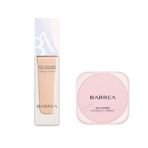 Наборы для макияжа для женщин Babrea, two-piece set: #01 айвори белый, soft mist liquid foundation+#02 clear фиолетовый loose powder