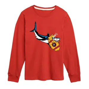 Футболка с длинным рукавом для мальчиков 8-20 лет с принтом акулы, атакующей подводную лодку Licensed Character, красный