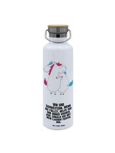 Mr. & Mrs. Panda Термос с изображением обнимающихся единорогов, которые что-то говорят белым цветом