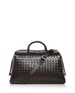 Кожаная сумка Weekender Intrecciato с застежкой-молнией Bottega Veneta, черный